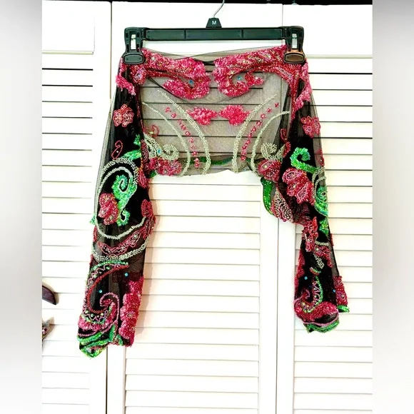 NWT Vintage Y2K Bob Mackie B’Zar Boho Paisley Beaded Dress Set 14/12 - Picture 7 of 13